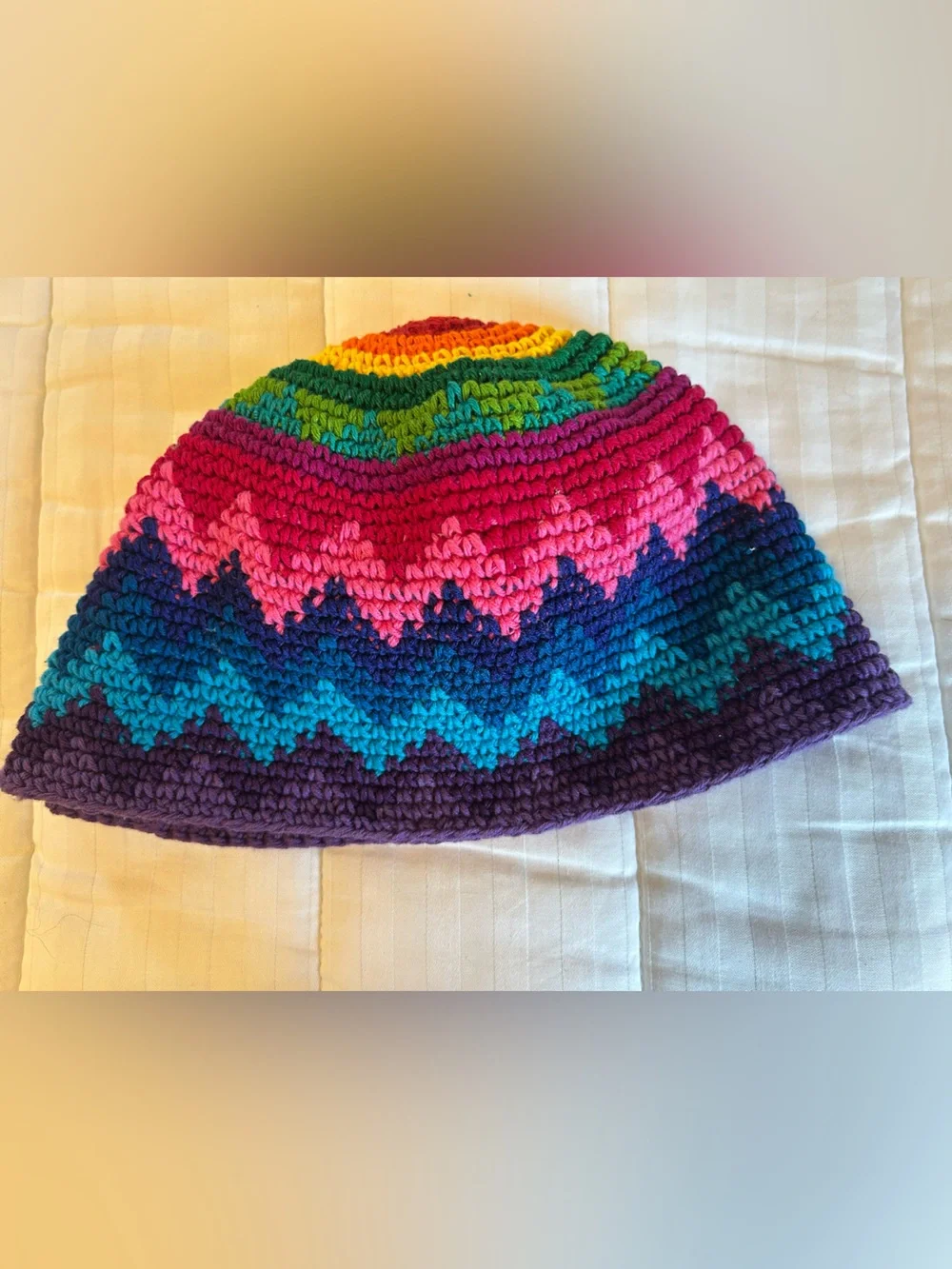 Handmade Rainbow Chevron Knit Beanie - Multicolor